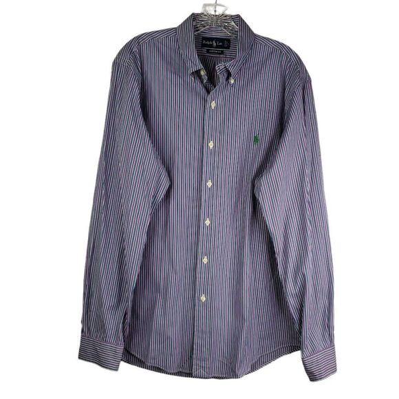 Polo Ralph Lauren Oxford Mens Large 16 Purple Stripe LS Button Down Shirt Vtg - Picture 2 of 10